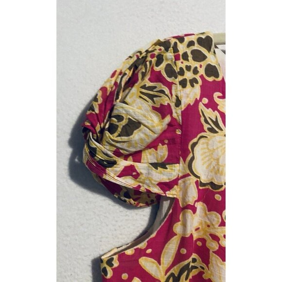 J Crew Top Womens 14 Bright Pink Tropical Floral Scoop Neck Cap Sleeve Y2K Boho - Picture 3 of 7